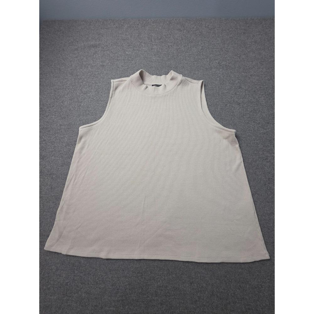 Eileen Fisher Tank Top Womens 2X Beige Organic Cotton Stretch Ribbed Mock Neck
